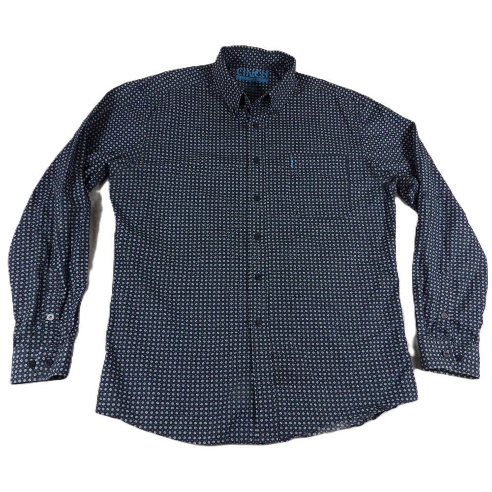 Cinch Modern Fit Western Shirt Men L Blue Geometric Cotton Button Rodeo Workwear